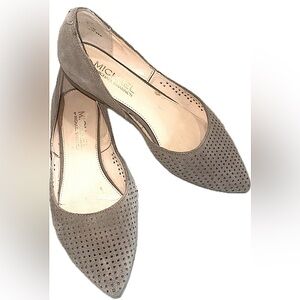 Michael Shannon Mila Taupe Grey Perforated Suede Leather Pointy Toe Flats 6
